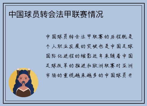 中国球员转会法甲联赛情况