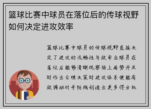 篮球比赛中球员在落位后的传球视野如何决定进攻效率